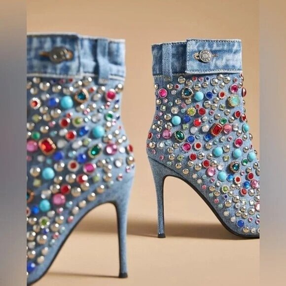 Anthropologie Jeffrey Campbell Dazzle Boots Size 8.5 Denim NEW - Picture 2 of 9